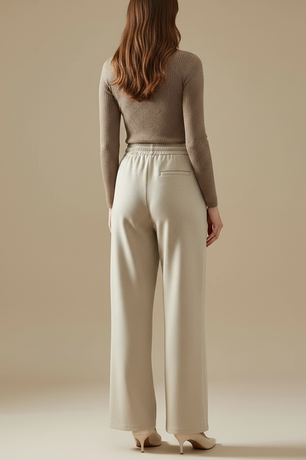 Pantalon Chino Beige Ample Droit Élégant Femme - Molleton - vue 2