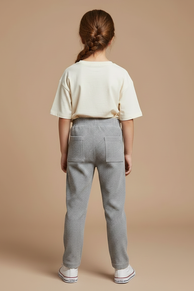 Pantalon Chino Gris Côtelé Confortable Décontracté Enfant - Cordé - vue 2