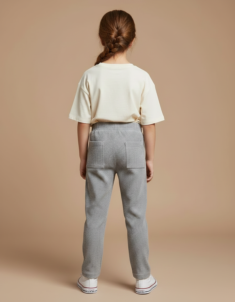Pantalon Chino Gris Côtelé Confortable Décontracté Enfant - Cordé - vue 2