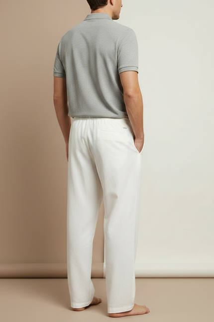 Pantalon Chino Blanc Lin Ample Cordon Homme - vue 2