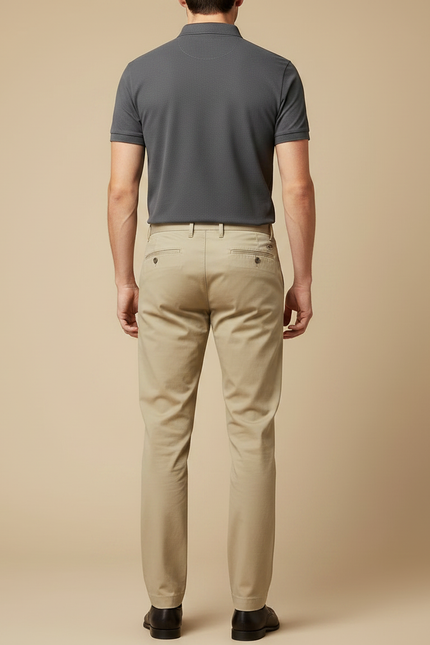 Pantalon Chino Beige Coton Coupe Droite Élégant - vue 2