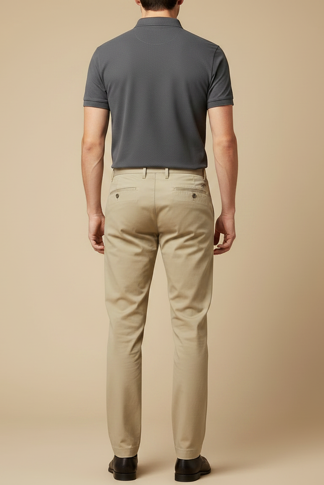 Pantalon Chino Beige Coton Coupe Droite Élégant - vue 2
