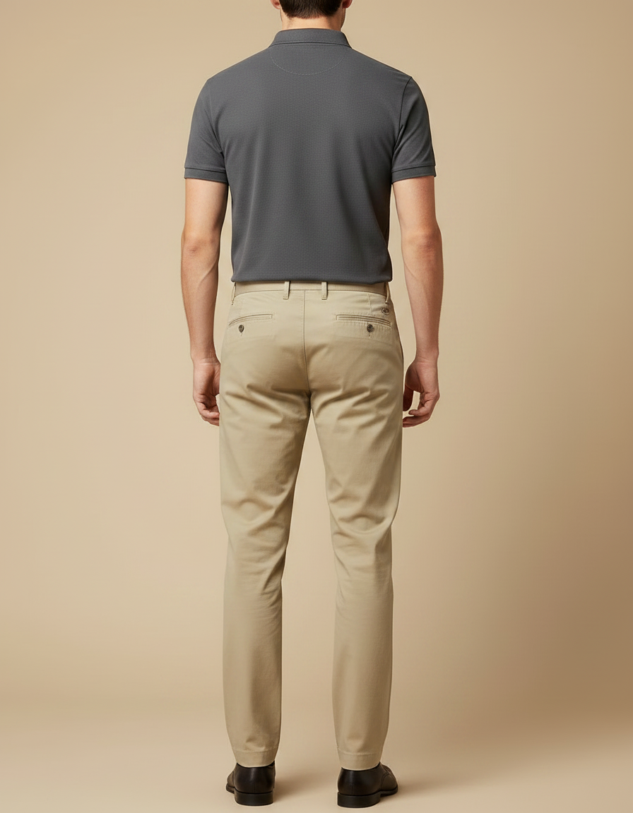 Pantalon Chino Beige Coton Coupe Droite Élégant - vue 2