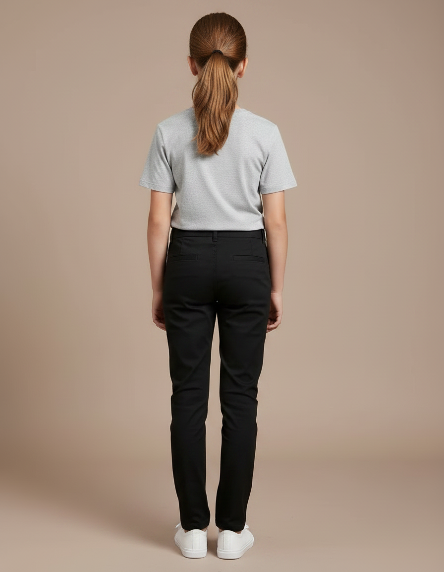 Pantalon Chino Noir Coton Droit Fille - vue 2