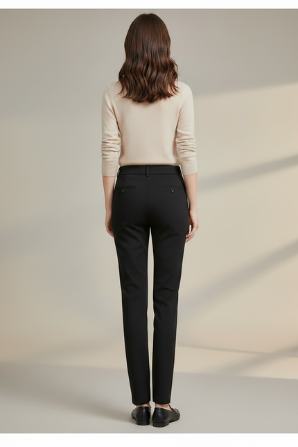 Pantalon Chino Noir Droit Extensible Formel Femme - Polyester - vue 2