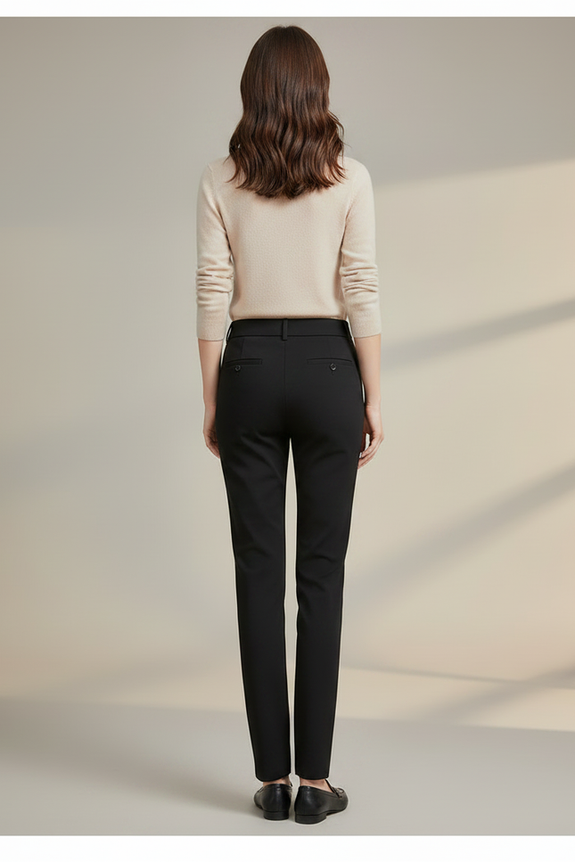 Pantalon Chino Noir Droit Extensible Formel Femme - Polyester - vue 2
