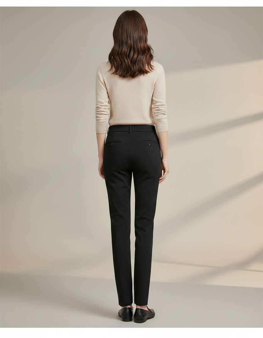 Pantalon Chino Noir Droit Extensible Formel Femme - Polyester - vue 2