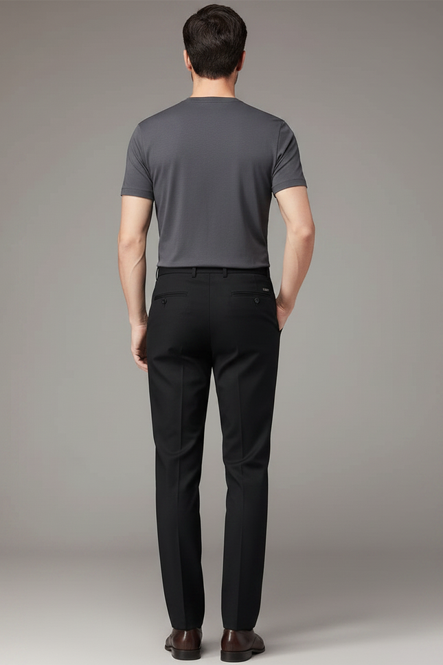 Pantalon Chino Noir Droit Élégant Classique Homme - Gabardine - vue 2