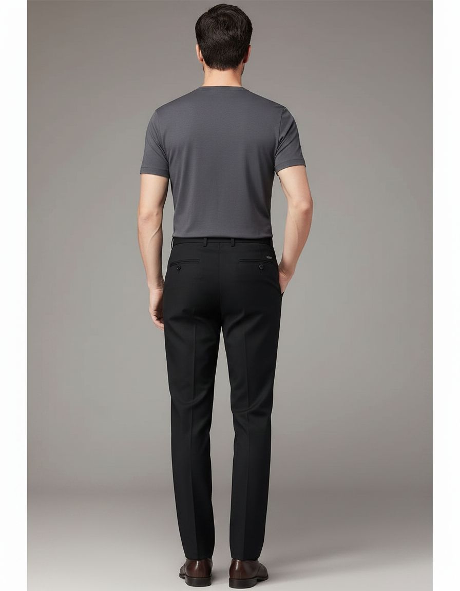 Pantalon Chino Noir Droit Élégant Classique Homme - Gabardine - vue 2