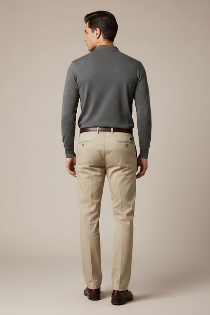 Pantalon Chino Beige Coton Coupe Droite Élégant Homme - vue 2