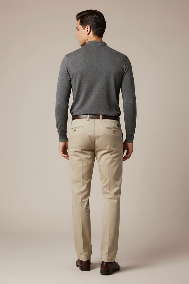 Pantalon Chino Beige Coton Coupe Droite Élégant Homme - vue 2