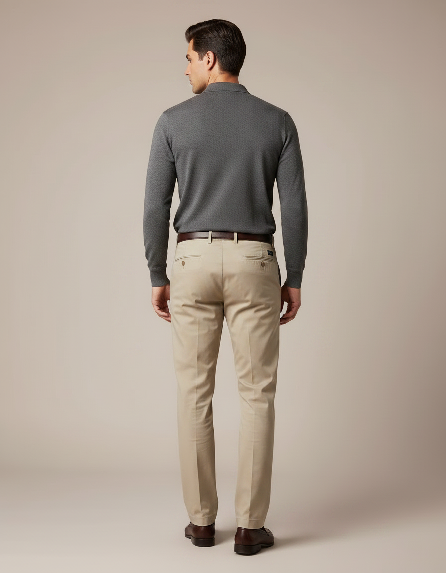 Pantalon Chino Beige Coton Coupe Droite Élégant Homme - vue 2