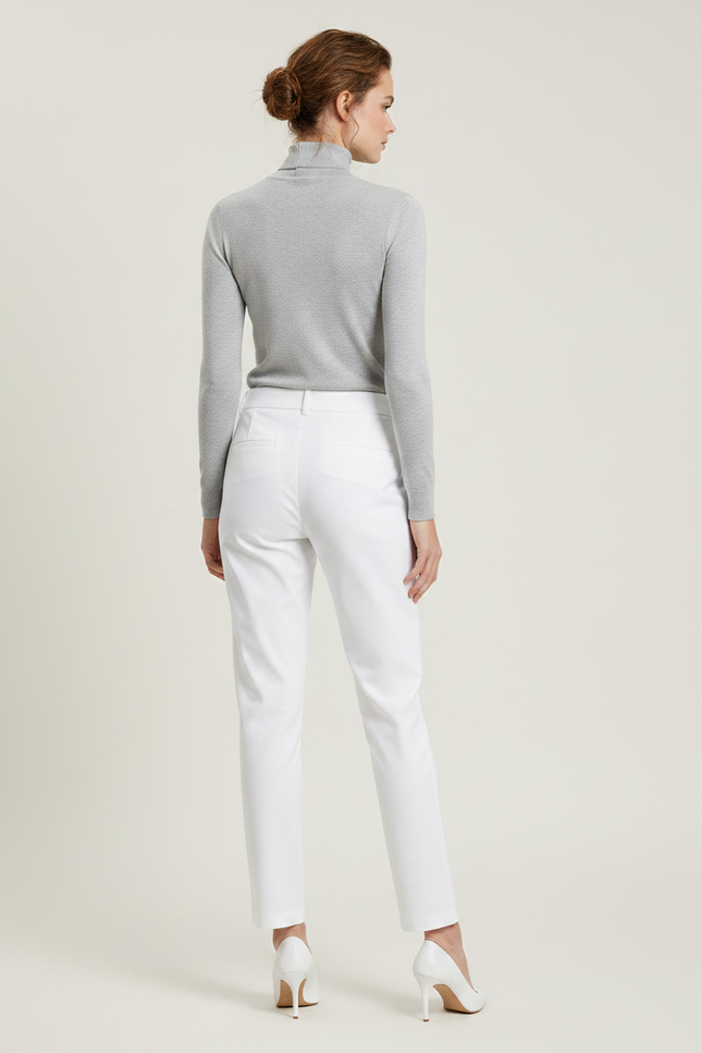 Pantalon Chino Blanc Droit Ajusté Femme Élégant - Gabardine - vue 2