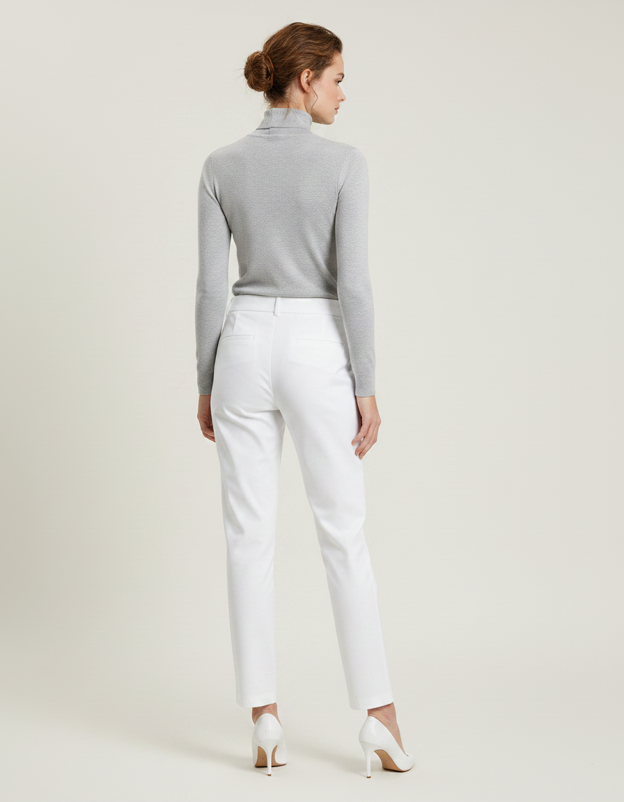 Pantalon Chino Blanc Droit Ajusté Femme Élégant - Gabardine - vue 2