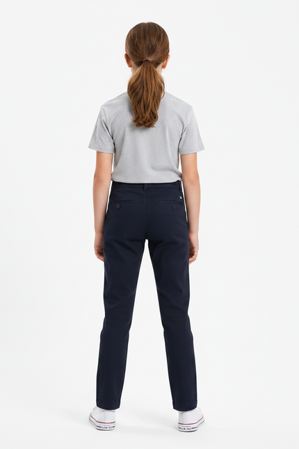 Pantalon Chino Marine Coupe Droite Enfant Décontracté - Gabardine - vue 2
