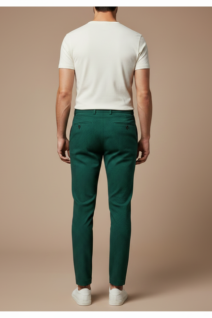 Pantalon Chino Vert Foncé Texturé Slim Élégant Homme - Coton - vue 2