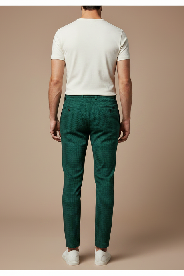 Pantalon Chino Vert Foncé Texturé Slim Élégant Homme - Coton - vue 2