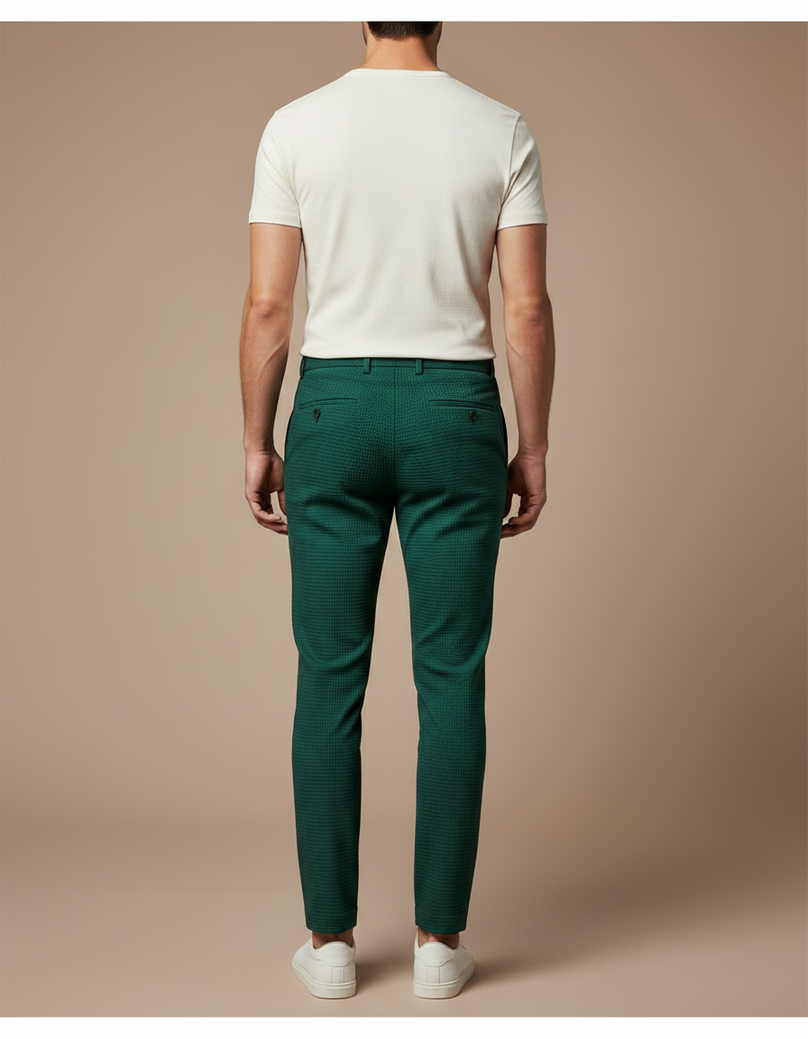 Pantalon Chino Vert Foncé Texturé Slim Élégant Homme - Coton - vue 2