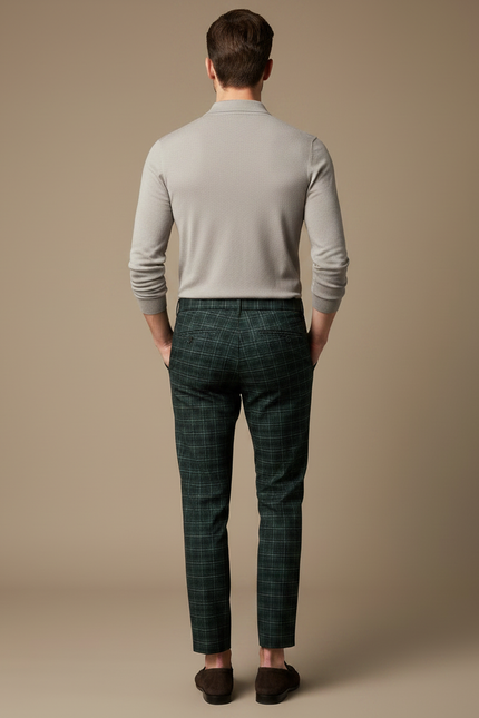 Pantalon Chino Vert Carreaux Slim Formel Élégant - Tweed - vue 2