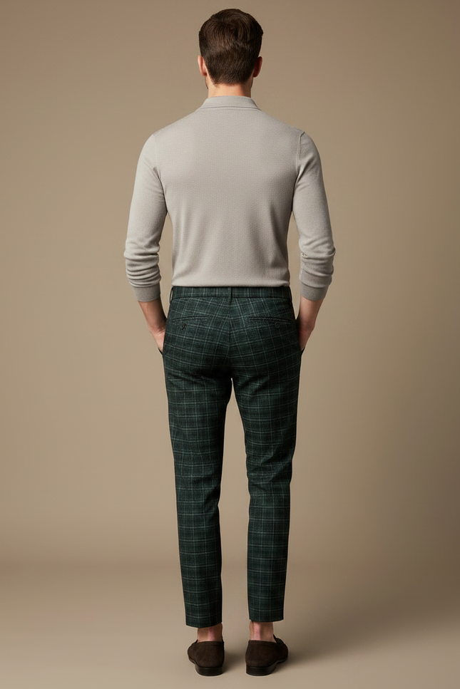 Pantalon Chino Vert Carreaux Slim Formel Élégant - Tweed - vue 2