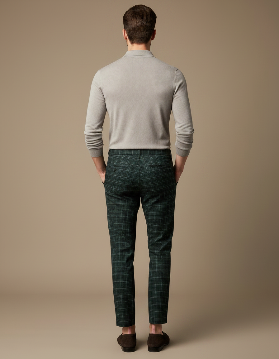 Pantalon Chino Vert Carreaux Slim Formel Élégant - Tweed - vue 2