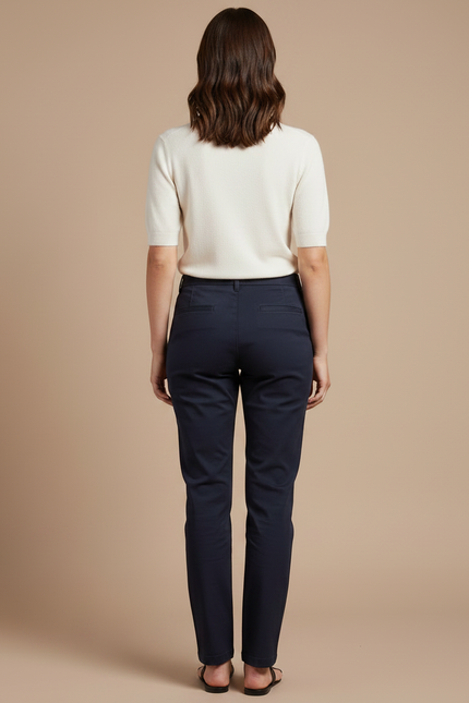 Pantalon Chino Bleu Marine Coupe Droite Femme Élégant - Gabardine - vue 2