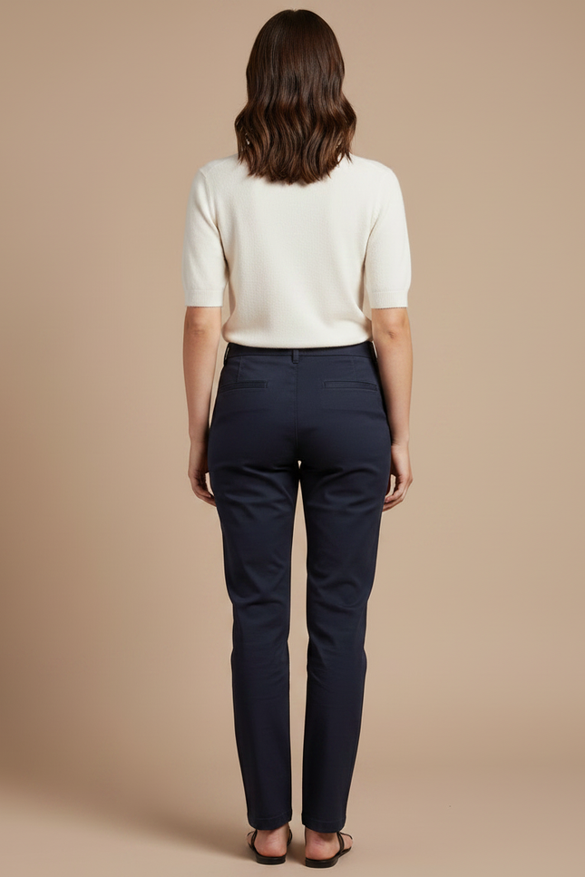 Pantalon Chino Bleu Marine Coupe Droite Femme Élégant - Gabardine - vue 2