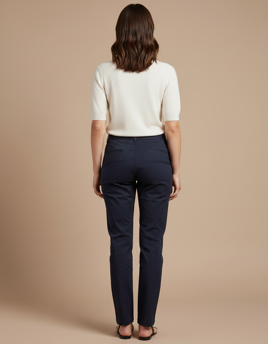 Pantalon Chino Bleu Marine Coupe Droite Femme Élégant - Gabardine - vue 2