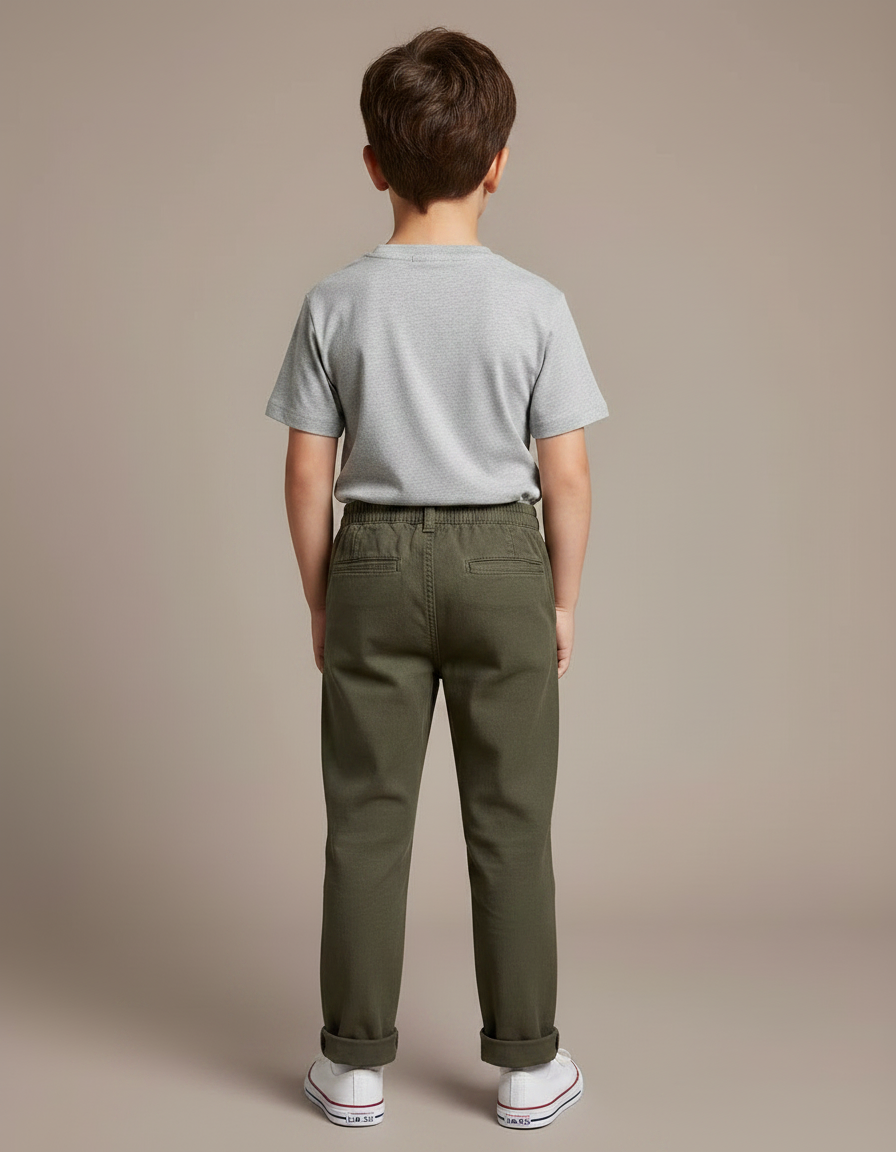 Pantalon Chino Kaki Coton Droit Confortable Enfant - vue 2