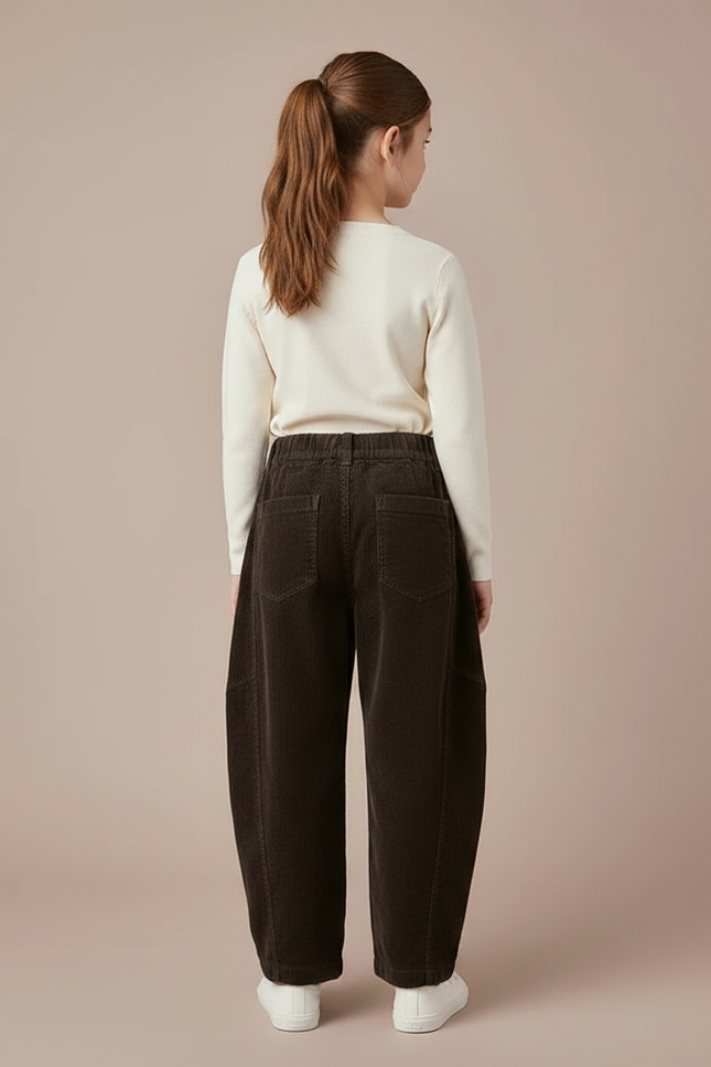 Pantalon Chino Marron Côtelé Ample Décontracté Enfant - Cordé - vue 2