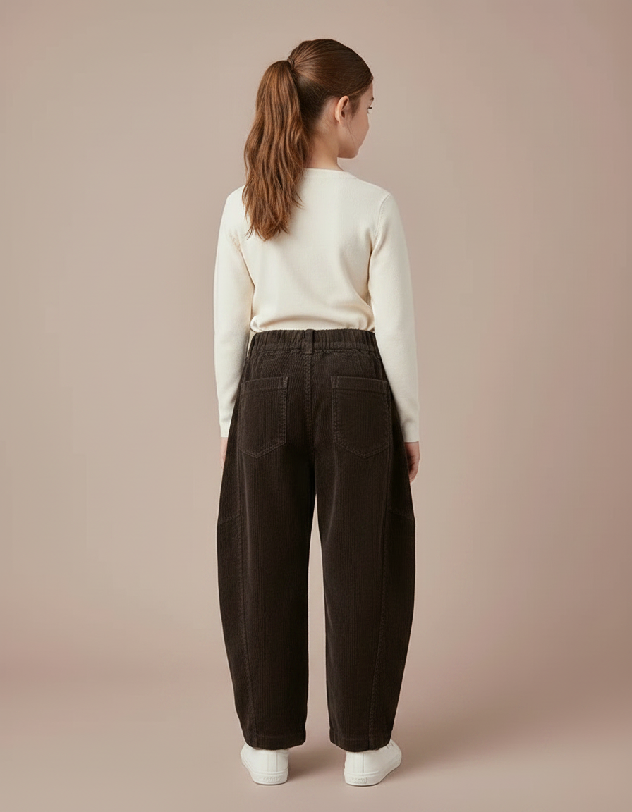 Pantalon Chino Marron Côtelé Ample Décontracté Enfant - Cordé - vue 2