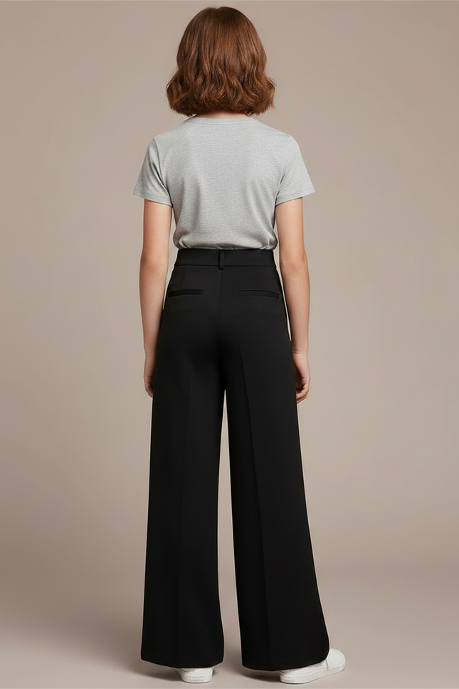 Pantalon Chino Noir Ample Taille Haute Enfant - Polyester - vue 2
