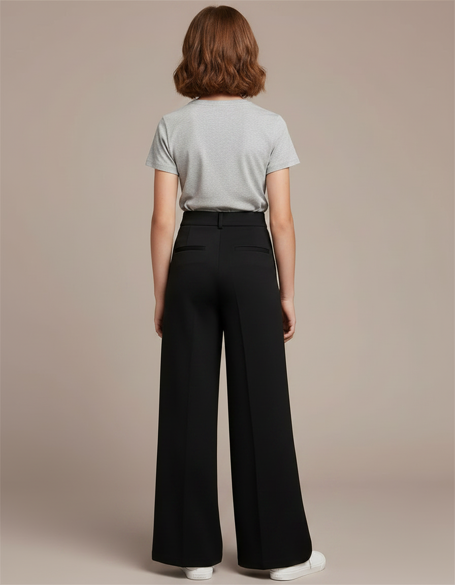 Pantalon Chino Noir Ample Taille Haute Enfant - Polyester - vue 2