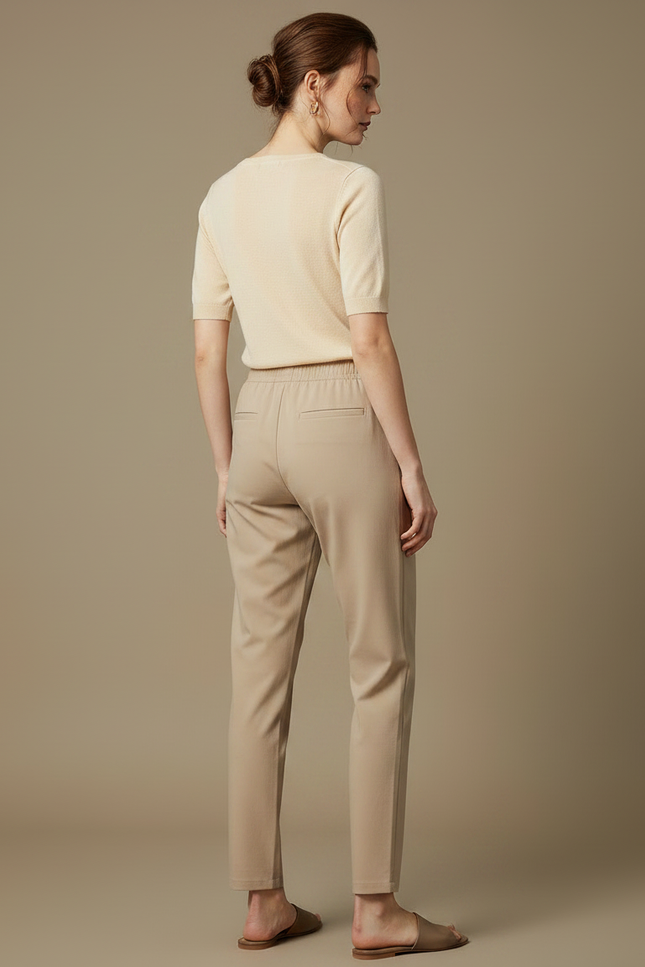 Pantalon Chino Beige Droit Taille Haute Décontracté Femme - Coton - vue 2