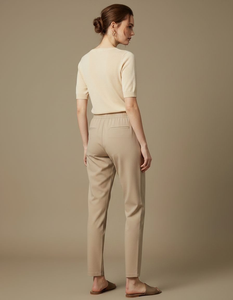 Pantalon Chino Beige Droit Taille Haute Décontracté Femme - Coton - vue 2