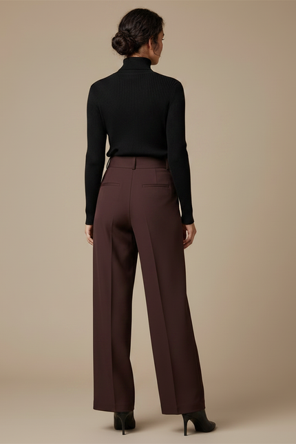 Pantalon Chino Marron Ample Plissé Taille Haute Femme - Gabardine - vue 2