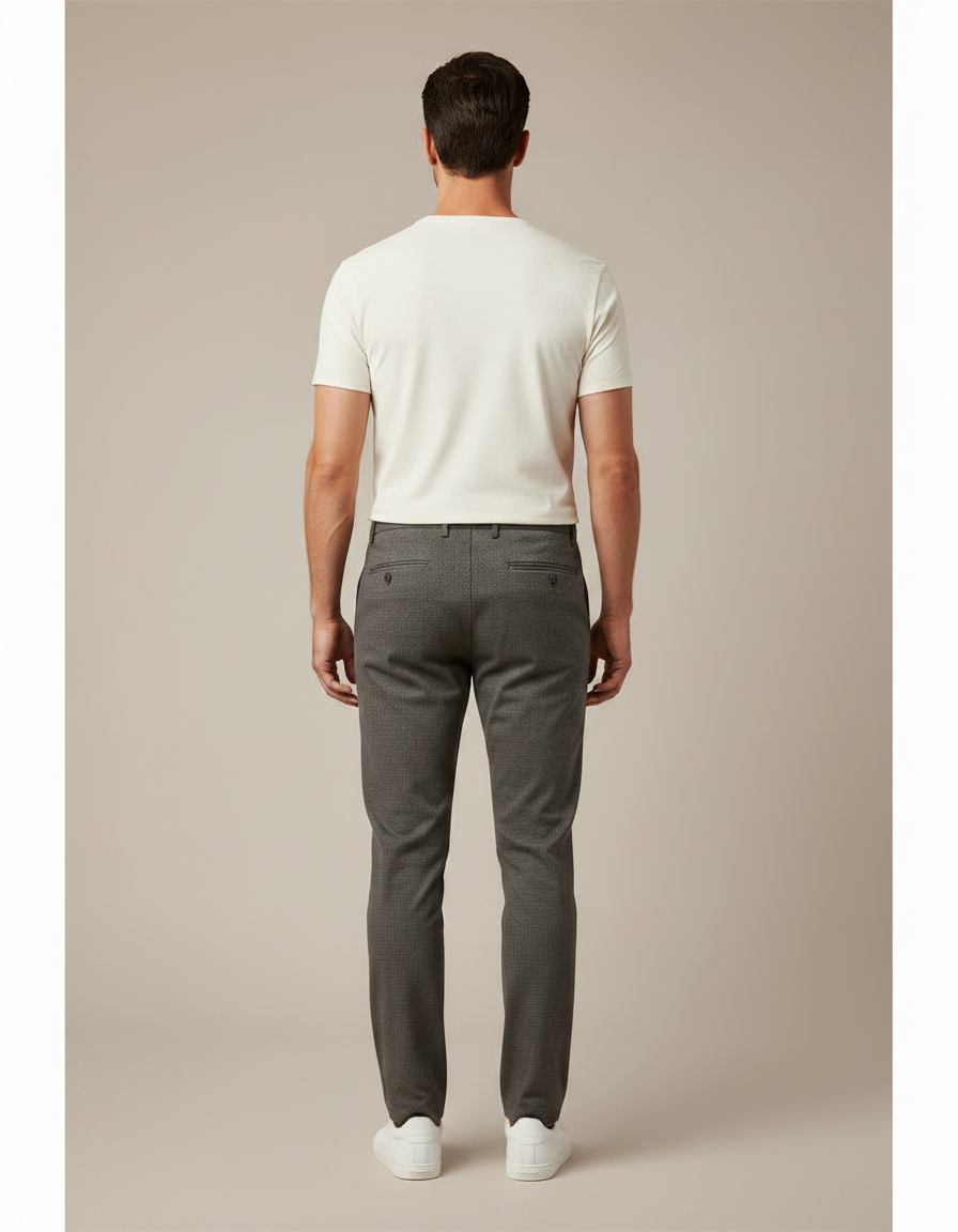 Pantalon Chino Gris Slim Micro-Motif Homme - Gabardine - vue 2