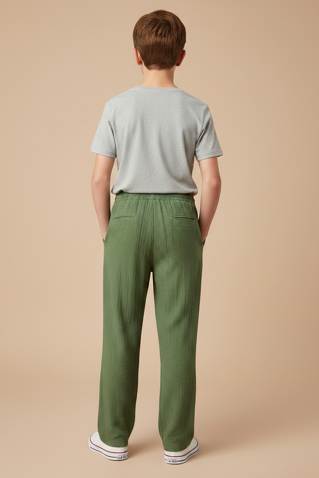 Pantalon Chino Vert Ample Plissé Enfant Décontracté - Coton - vue 2