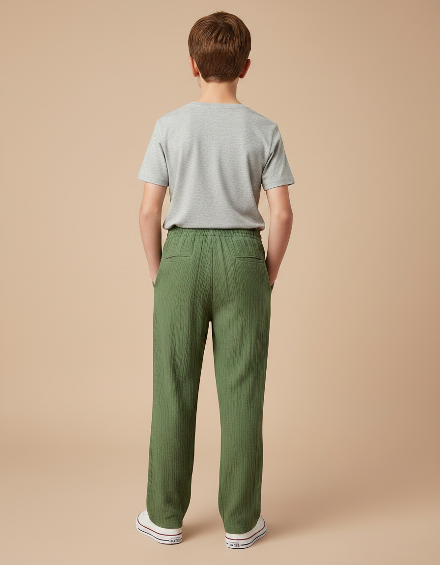 Pantalon Chino Vert Ample Plissé Enfant Décontracté - Coton - vue 2