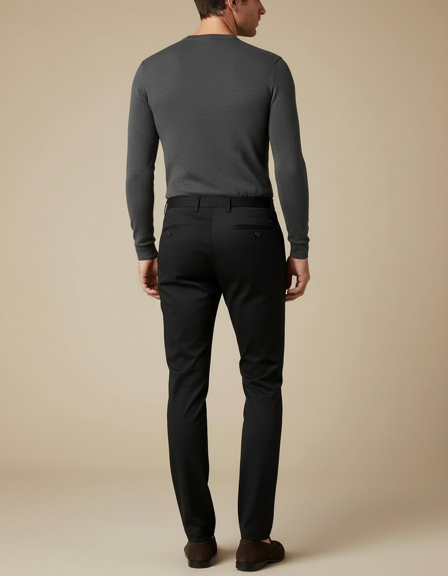 Pantalon Chino Noir Slim Extensible Décontracté Homme - Gabardine - vue 2