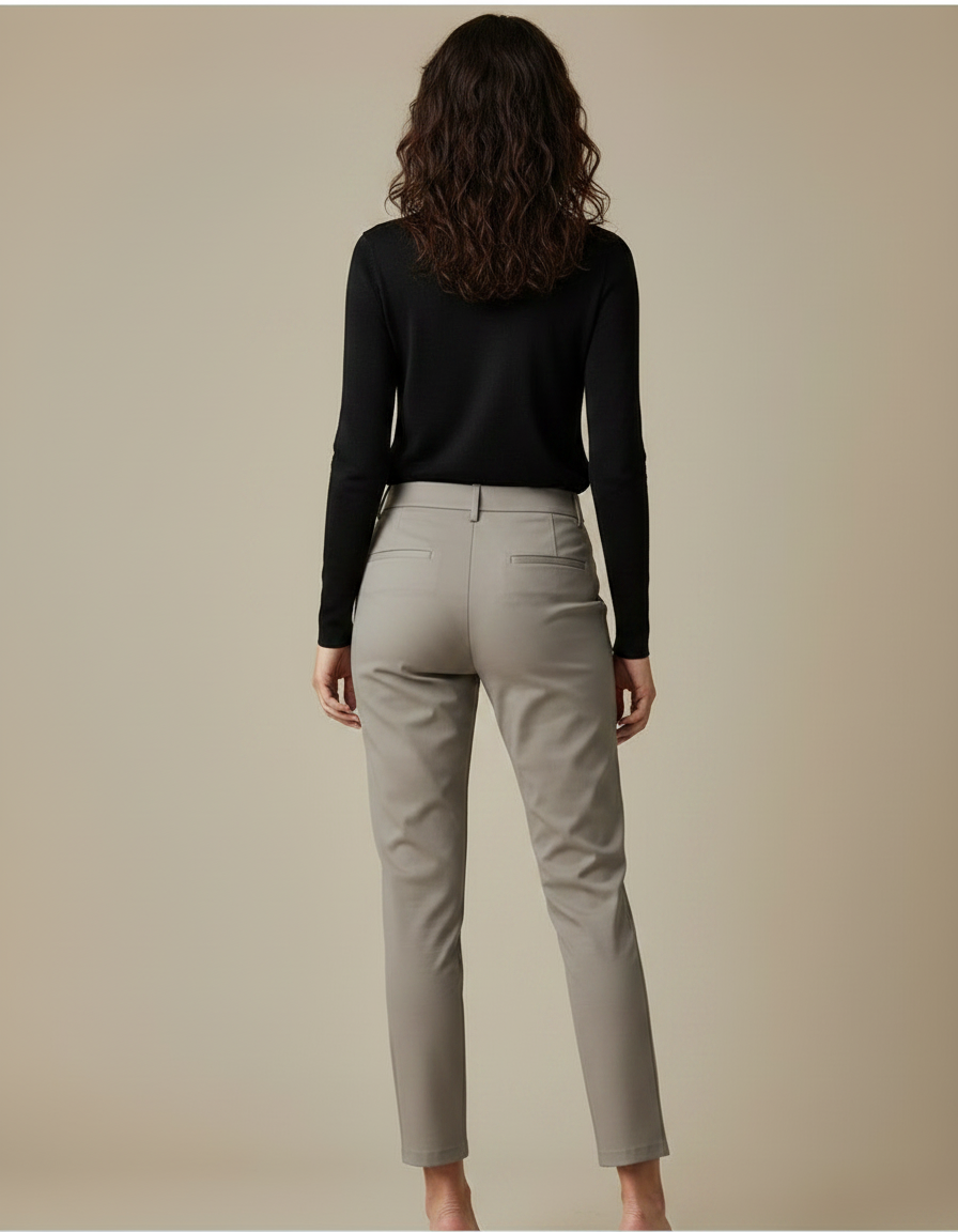 Pantalon Chino Gris Clair Slim Élégant Femme - Gabardine - vue 2
