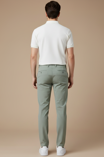 Pantalon Chino Vert Clair Slim Coton Décontracté Homme - vue 2