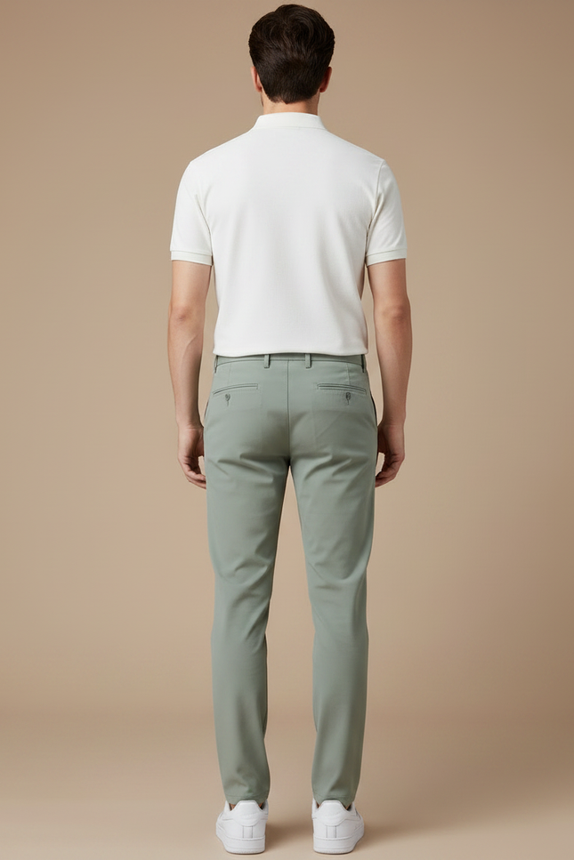 Pantalon Chino Vert Clair Slim Coton Décontracté Homme - vue 2