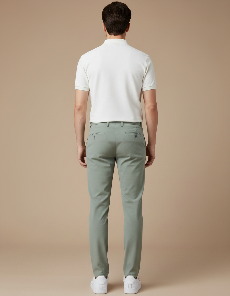 Pantalon Chino Vert Clair Slim Coton Décontracté Homme - vue 2