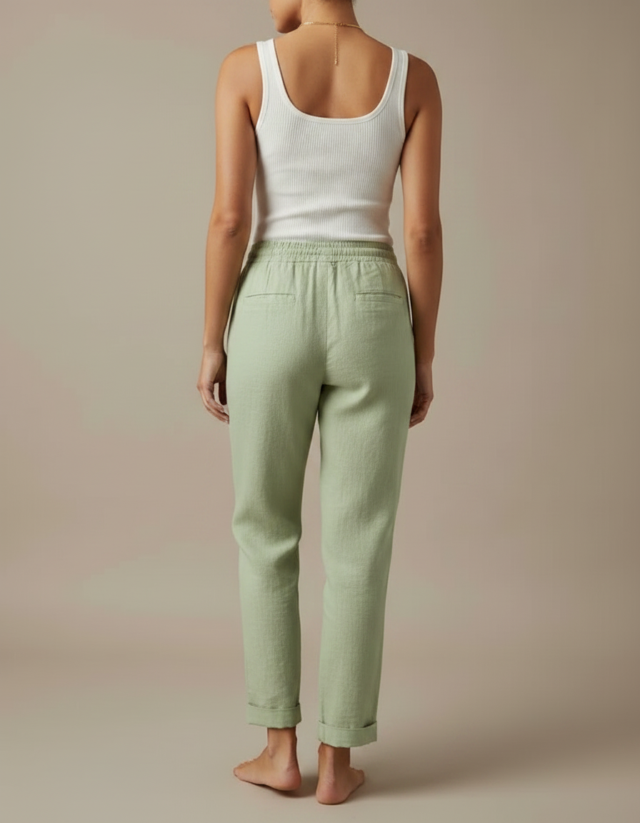 Pantalon Chino Femme Vert Menthe - Lin - vue 2