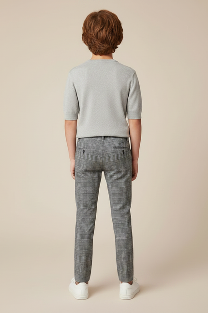 Pantalon Chino Carreaux Gris Slim Garçon Élégant - Laine - vue 2