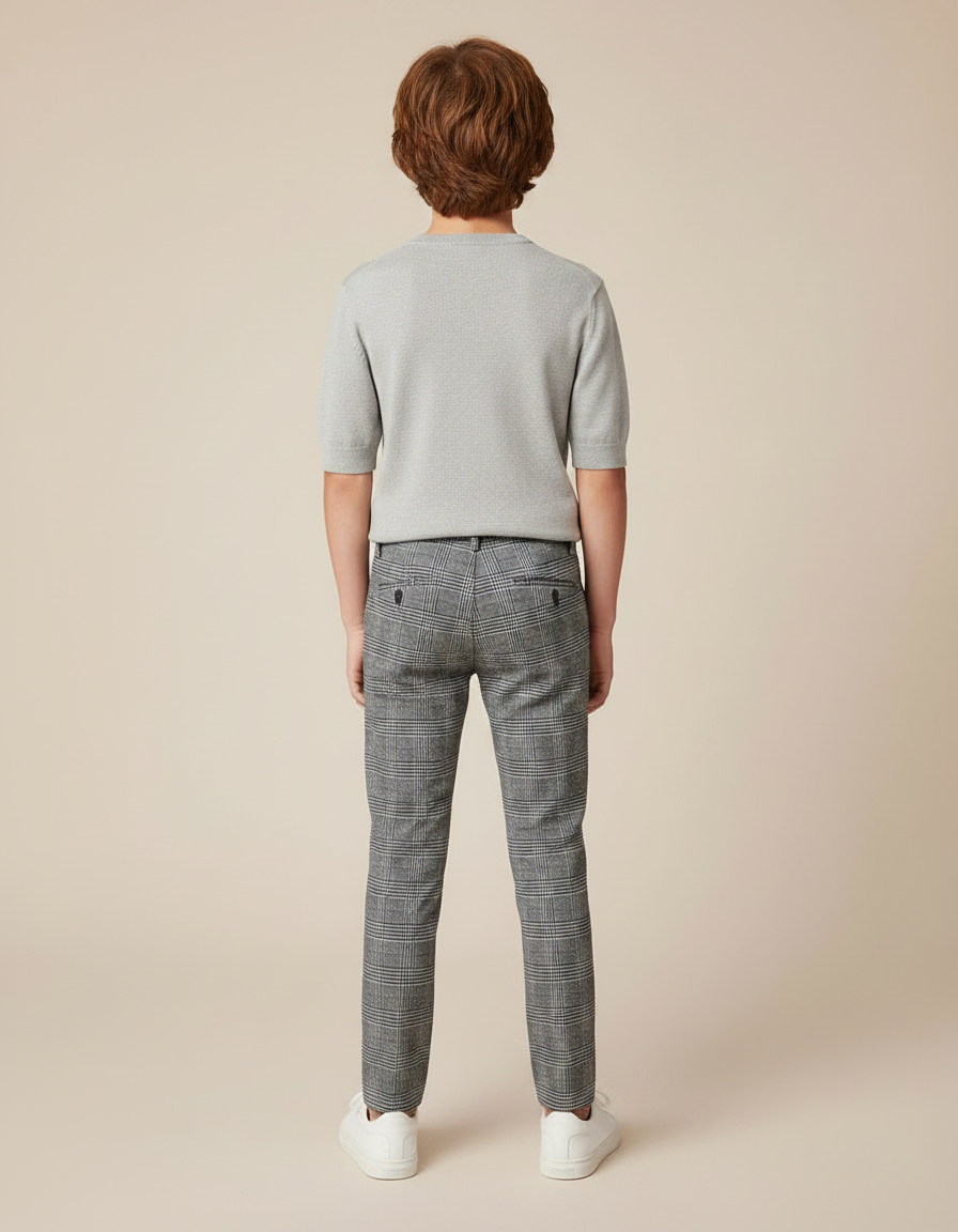 Pantalon Chino Carreaux Gris Slim Garçon Élégant - Laine - vue 2