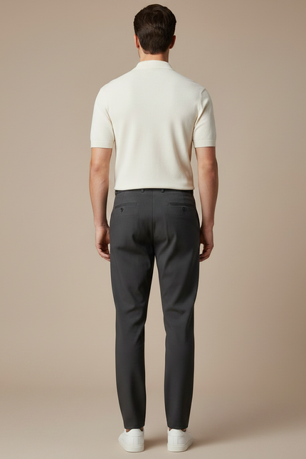 Pantalon Chino Gris Anthracite Plissé Décontracté Homme - Gabardine - vue 2