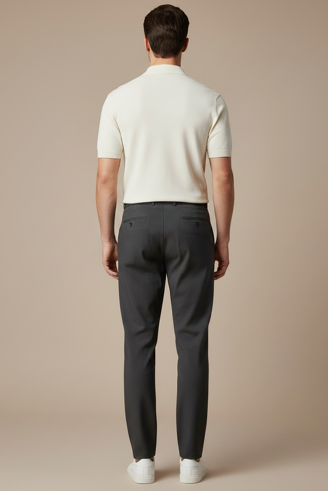 Pantalon Chino Gris Anthracite Plissé Décontracté Homme - Gabardine - vue 2