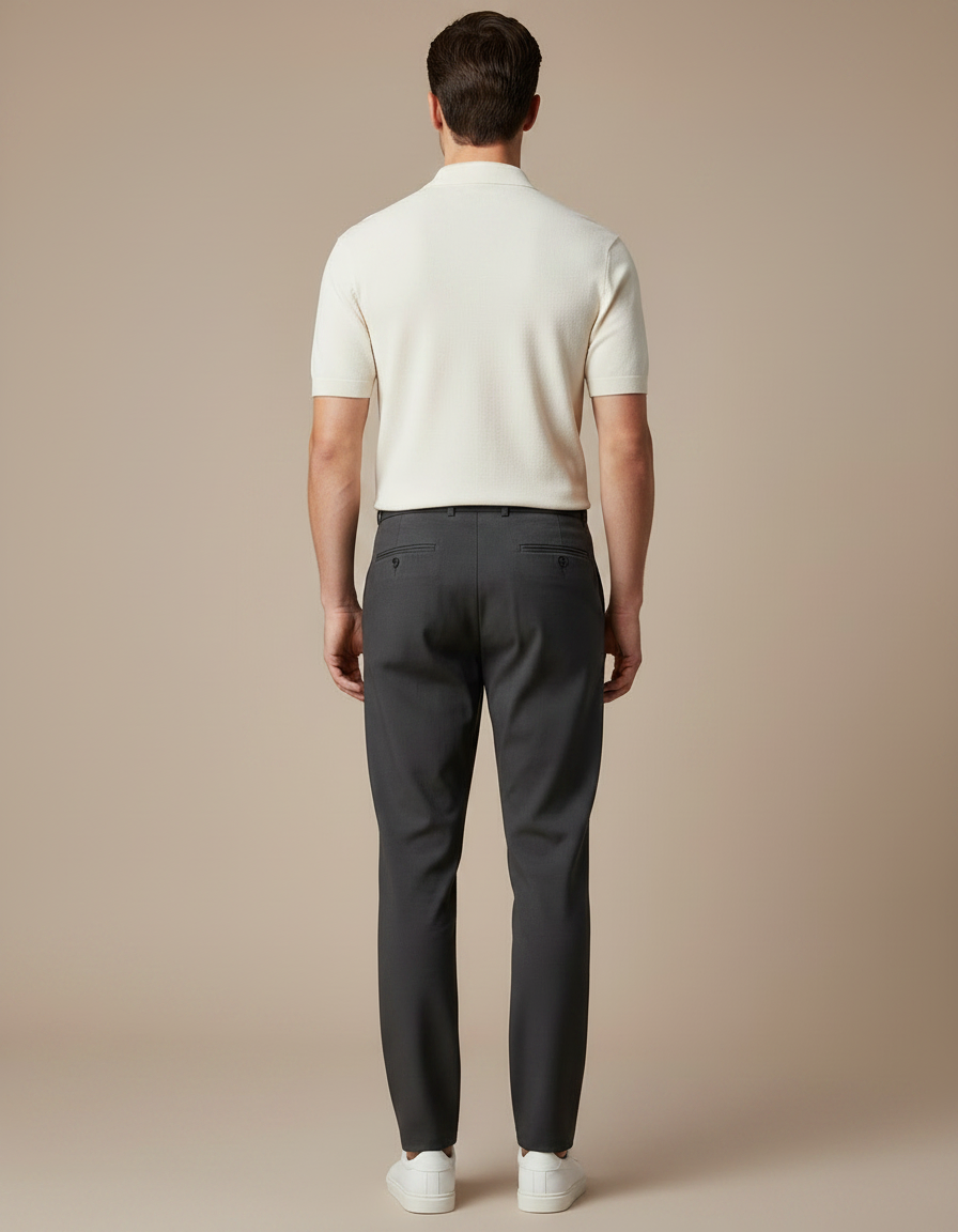 Pantalon Chino Gris Anthracite Plissé Décontracté Homme - Gabardine - vue 2